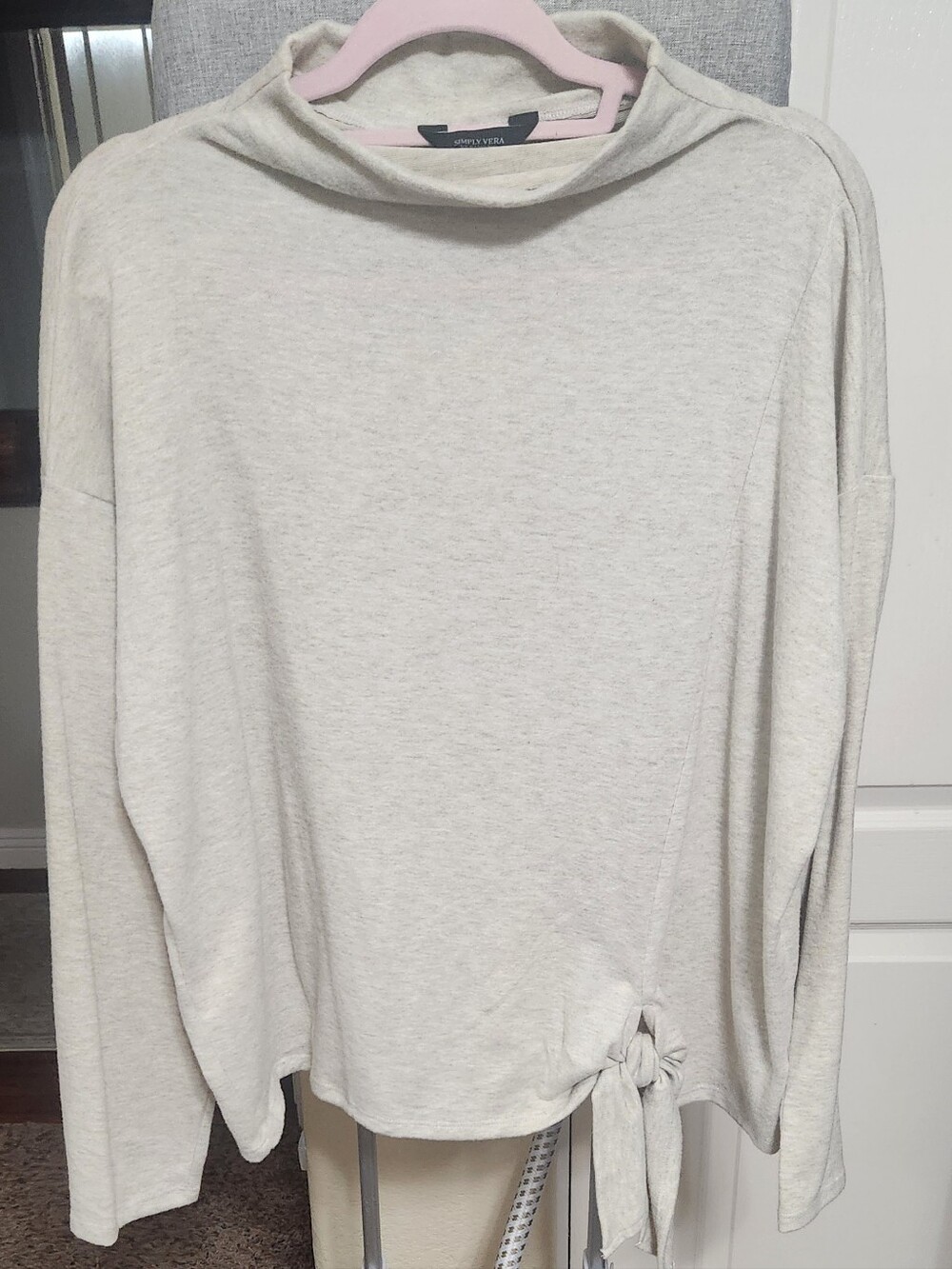 Simply Vera Vera Wang Oatmeal Cozy Mock Neck Side Tie Knit Top XXL EUC